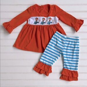BOUTIQUE EUC Embroidered Blippi Dress Ruffle Leggings Matching Set